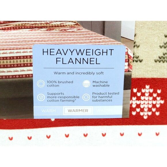 Cuddl Duds Heavyweight Cotton Flannel QUEEN Sheet Set Deep Fit Truck Fairisle - Picture 5 of 8